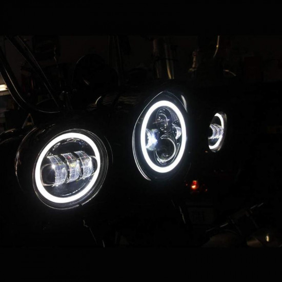 new version 7'' led headlights with white halo and turn signal lights + 4.5'' round led halo fog lights + led headlight mounting bracket