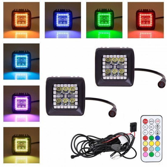 2pcs 18w led spot work light w/ rgb halo ring rf remote control