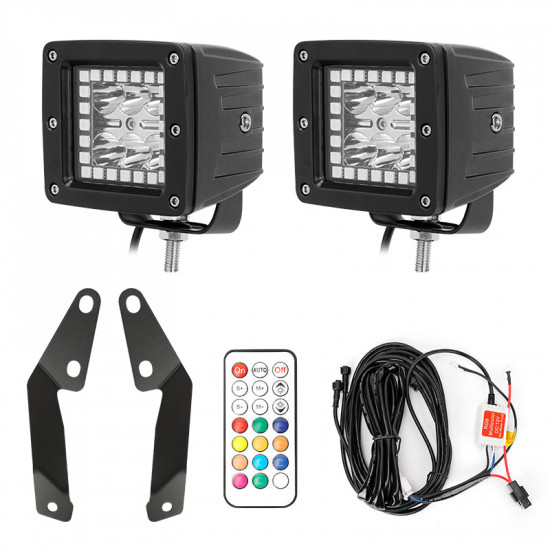 3" rgb halo square led work light with bracket for 2014-later toyota 4runner