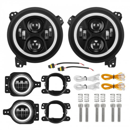 4-in-1 controlled 9'' jeep halo headlights & fog lights with drl for 2018-later jeep wrangler jl & gladiator jt