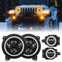 4-in-1 controlled 9'' jeep halo headlights & fog lights with drl for 2018-later jeep wrangler jl & gladiator jt
