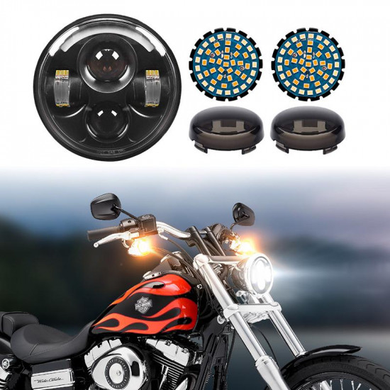 5.75'' led project headlight with angel eyes + led turn signals running light with 1157 insert kit + mounting bracket