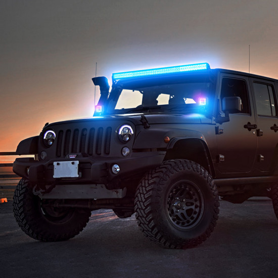 52" rgbw led light bar & 2 rgb pods & all brackets for 2007-2018 jeep wrangler jk