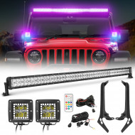 52" rgbw jeep wrangler led light bar & 2 rgb pods & all brackets for 2018-later jeep wrangler jl jlu	