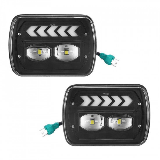 5x7 7x6 inch square led headlights with white drl & amber arrow dynamic sequential turn signals for truck