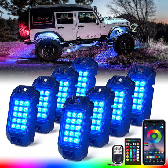 6pcs / 8pcs / 10pcs multi-color rgb led rock lights with remote control & bluetooth options