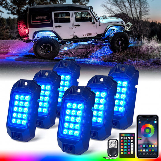 6pcs / 8pcs / 10pcs multi-color rgb led rock lights with remote control & bluetooth options