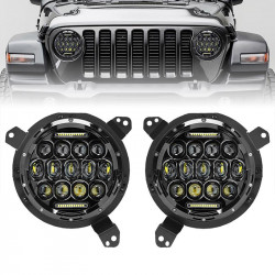 7" 75w cree led headlight drl hi/lo beam + 9 inch headlight brackets for 2018+ jeep wrangler jl and jeep gladiator jt