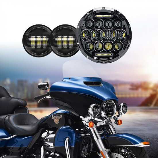 7" 75w led headlight assembly + 4.5" 30w led passing lights for harley davidson