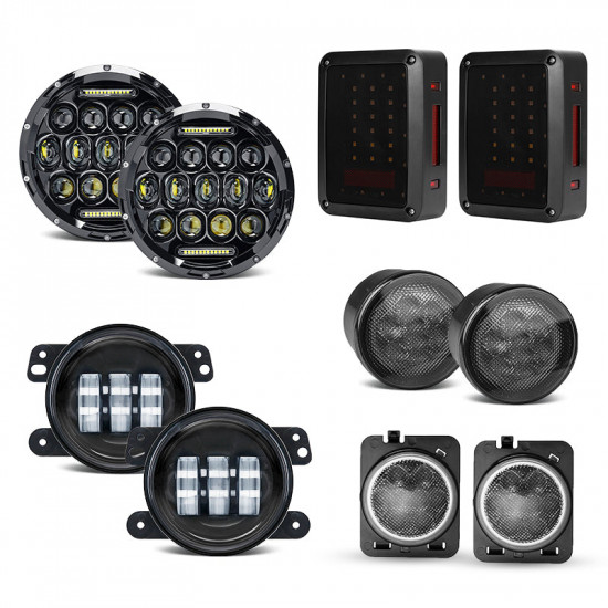 jeep jk 7" headlights, 4" fog lamps, front turn signals, fender turn signals & taillights