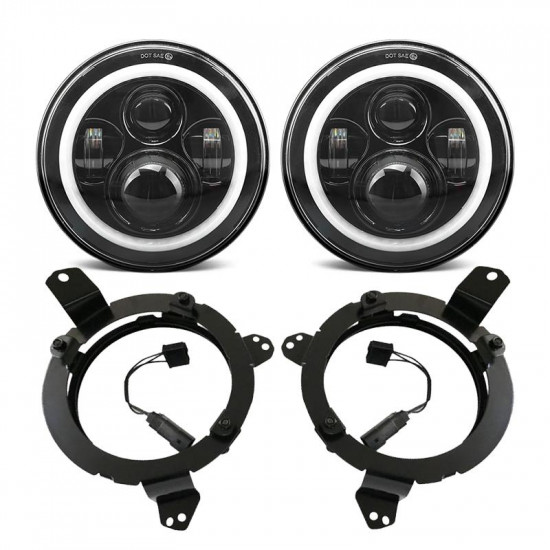 7" 80w jeep halo headlights with angel eyes and turn signal + 9'' led headlight bracket ring for 2018-later jeep wrangler jl and jeep gladiator jt