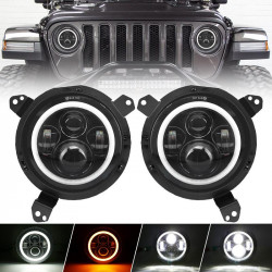 7" 80w jeep halo headlights with angel eyes and turn signal + 9'' led headlight bracket ring for 2018-later jeep wrangler jl and jeep gladiator jt