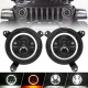 7" 80w jeep halo headlights with angel eyes and turn signal + 9'' led headlight bracket ring for 2018-later jeep wrangler jl and jeep gladiator jt