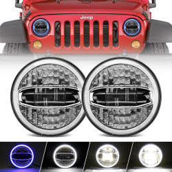 7 inch led headlight with white and blue halo drl high low beam for 1997+ jeep wrangler jk/tj/cj/lj/jl & gladiator jt