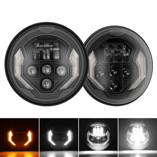 lightning style 7'' led headlights with white drl & amber turn signals for 1997-later jeep wrangler