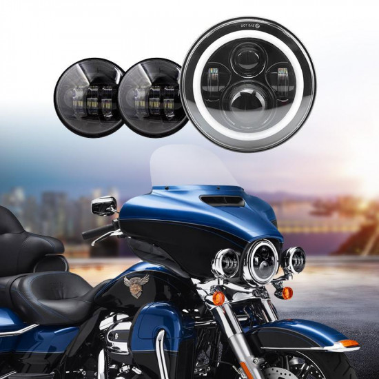 7 inch led headlamps with white halo and turn signal lights & 4.5 inch cree passing lights