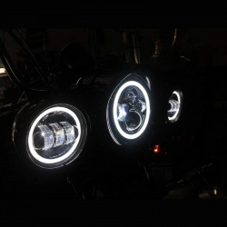 7 inch led headlight with white halo and turn signal lights + 4.5 inch led halo fog lights