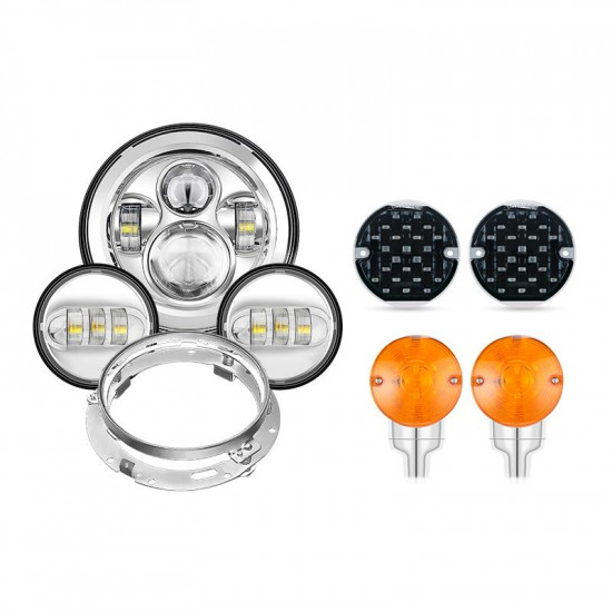 7" led headlight + 4.5" fog passing lights with bracket ring + front and rear led turn signal lights for harley touring models