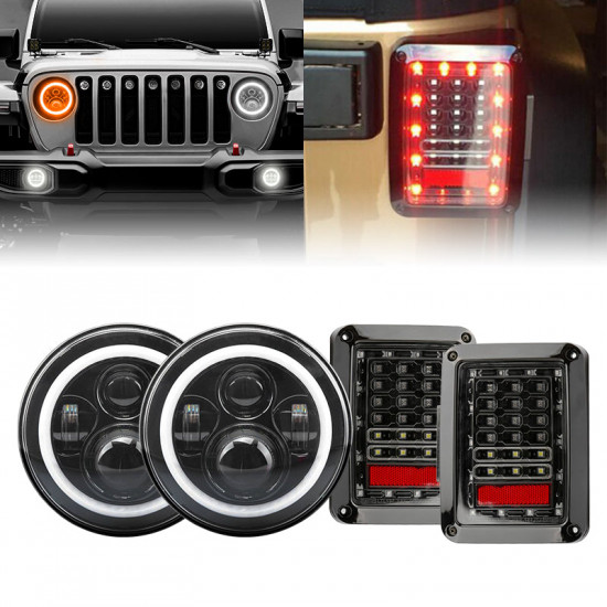 7" led headlight with halo drl and turn signal lights & clear tail light combo