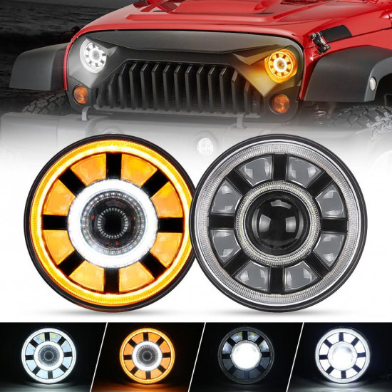 7'' round led headlights with dual halo drl turn signal for 1997-later jeep wrangler jk/tj/cj/lj/jl & gladiator jt