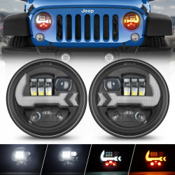 7" led headlights with drl & turn signals & red mood lights for 1997-later jeep wrangler	