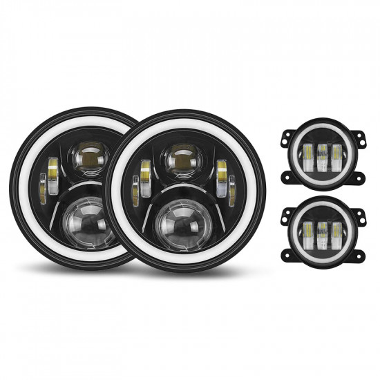 7inch rgb led headlights + 4inch led fog light rgb halos for jeep wrangler