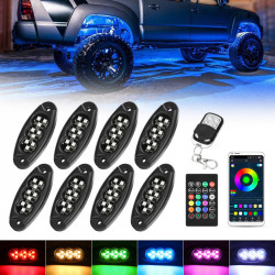 8 pcs rgb universal led rock lighting with bluetooth app and remote control for truck