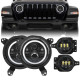 80w halo headlights with drl and turn signal lights + headlight bracket & 4'' led fog lights for 2018-2020 jeep wrangler jl/jeep gladiator jt sport