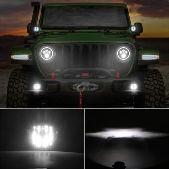 led halo headlights with turn signal lights + 9'' led headlight bracket ring & 4" led fog lights for 2018+ jeep wrangler jl and jeep gladiator jt