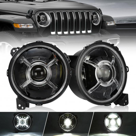 new version devil's eyes 9" led headlights with hi/lo beam drl adjustable for 2018-later jeep wrangler jl & jeep gladiator jt