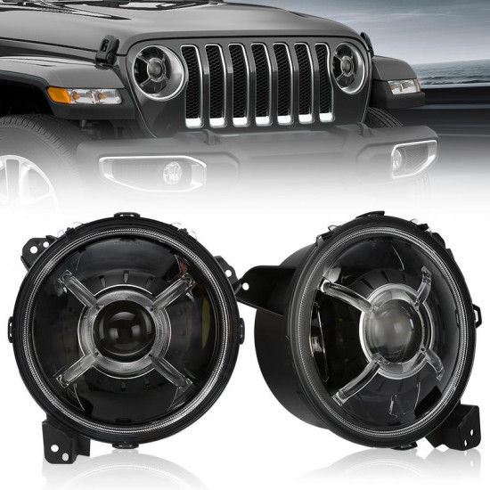 new version devil's eyes 9" led headlights with hi/lo beam drl adjustable for 2018-later jeep wrangler jl & jeep gladiator jt