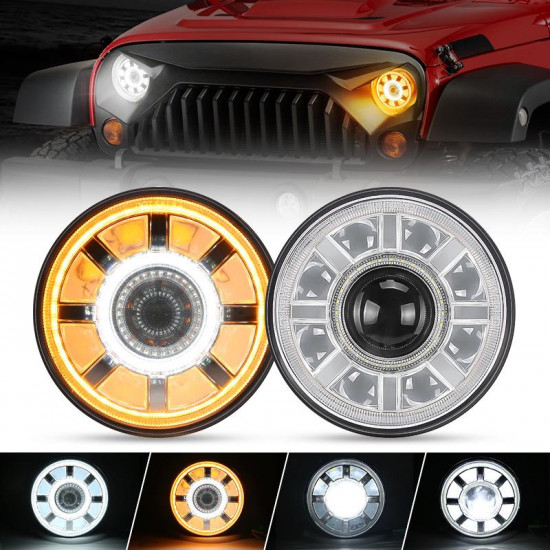 7'' round led headlights with dual halo drl turn signal for 1997-later jeep wrangler jk/tj/cj/lj/jl & gladiator jt