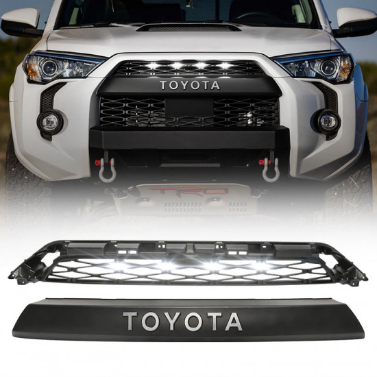 matte black front grill & led 4Runner raptor lights combo for 2014-later toyota 4runner