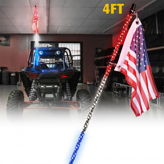 raven series 5ft led smoked whip light with u.s. flag lights pole