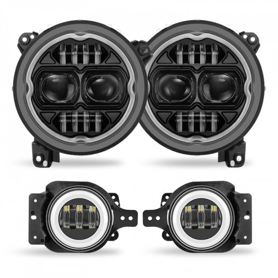 all-in-one 9" led rgbw headlights & rgbw fog lights for 2018+ jeep jl and jt