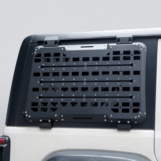 all-in-one rear window molle panel with fuel tanks & traction boards for jeep wrangler jl