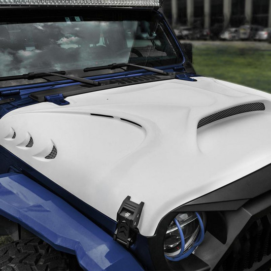 usa only beast monster fiberglass hood with open air scoop & vents 2018-later jeep wrangler jl/gladiator jt