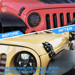 black aluminum jeep hood latch kit with flag for 2007-2018 jeep wrangler jk & 2018-later jeep wrangler jl