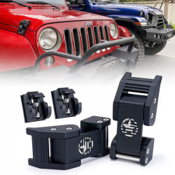 black aluminum jeep hood latch kit with star for 2007-2018 jeep wrangler jk & 2018-later jeep wrangler jl