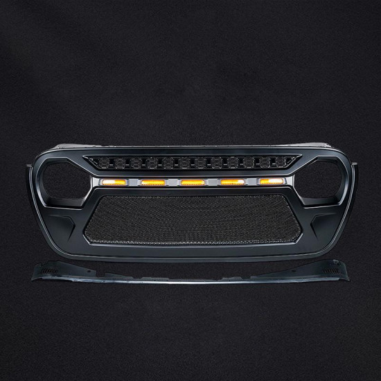 usa only black gladiator mesh grille with amber led running lights for 2018-later jeep wrangler jl and gladiator jt