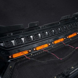 usa only black gladiator mesh grille with amber led running lights for 2018-later jeep wrangler jl and gladiator jt