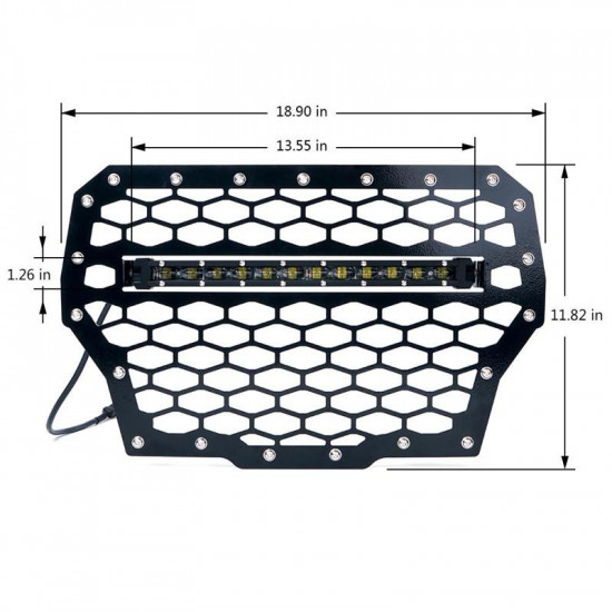 usa only black steel mesh grille with 14" c6 led lightbar with blue backlight for 2017 polaris rzr turbo models