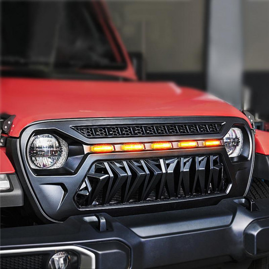 usa only black venom grille with amber led running lights for 2018+ jeep wrangler jl jt