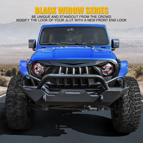 usa only black widow series replacement grille for 2018-later jeep wrangler jl jt