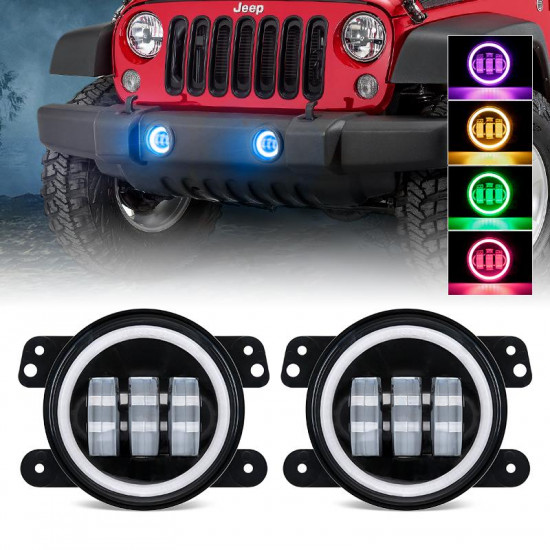 bluetooth 4" cree led fog lights with rgb halo angle eye for jeep jk/jl/jt