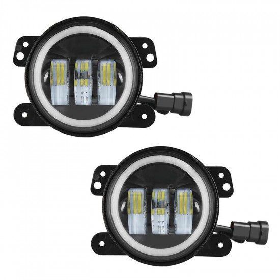 bluetooth 4" cree led fog lights with rgb halo angle eye for jeep jk/jl/jt