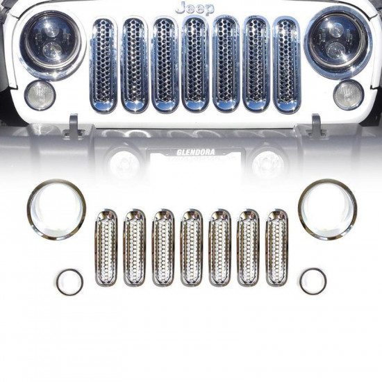 chrome front grille insert and bezel cover for headlight and turn signal light