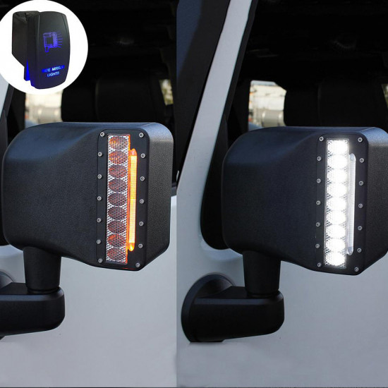 clear lens led side mirror with white spot lights and amber turn signal lights