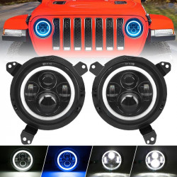 7" customized cree led projector headlights with blue halo with 9'' led headlight bracket ring for 2018+ jeep wrangler jl and jeep gladiator jt