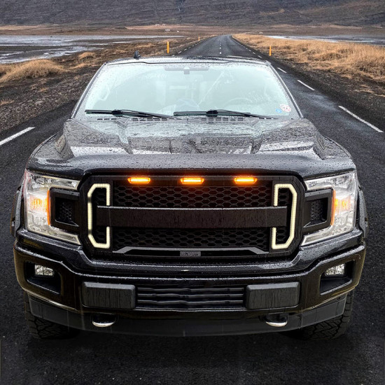 front grill with led drl & turn signal lights & raptor lights combo for ford f150 2018-2020